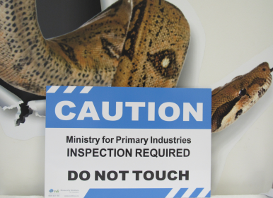 Caution Signage: Ministry for Primary Industries Inspection Required. Do Not Touch.
